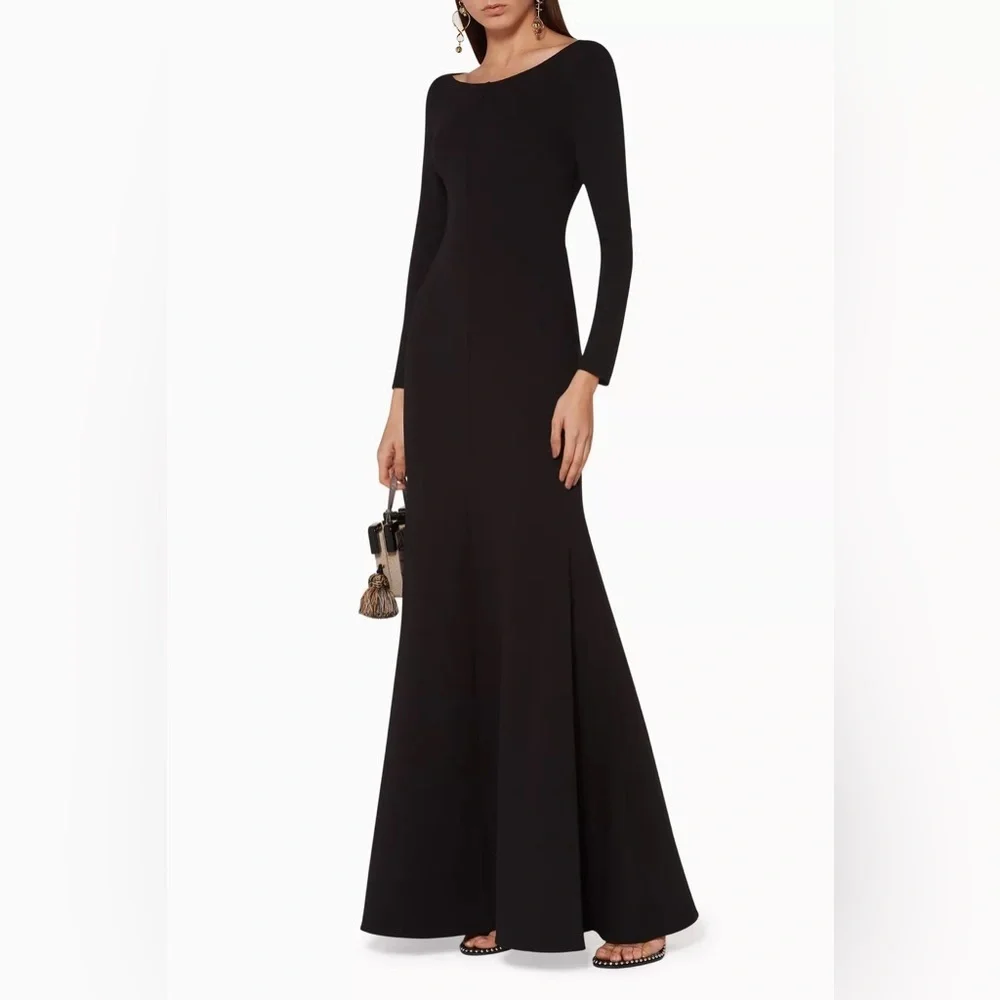 NWT Solace London Perrine Boatneck Bateau Long Sleeve Maxi Dress Gown Black